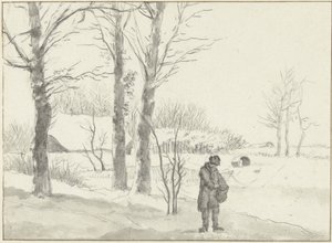 Paisaje de nieve con hombre de pie