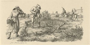 Hombre cavando, mujer con canasta y soldados a caballo Impresiones de estudio / Etudes gravées (título de la serie)