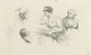 Hoja de estudio con una mujer con un haz de ramas y figuras. Impresiones de estudio / Etudes gravées (título de la serie)