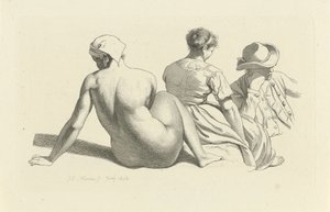 Ficha de estudio con un desnudo sentado y dos figuras Impresiones de estudio / Etudes gravées (título de la serie) de Jacob Ernst Marcus