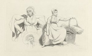 Hoja de estudio con dos mujeres y una taza. Impresiones de estudio / Etudes gravées (título de la serie)
