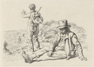 Sentado y un hombre de pie en una playa. Impresiones de estudio / Etudes gravées (título de la serie)