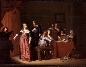 Fiesta en un interior de Jacob F. van der (follower of) Merck