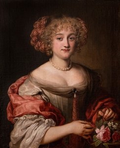 Retrato de una dama de la familia Colonna, de medio cuerpo, con vestido gris paloma y chal de seda rosa. de Jacob Ferdinand Voet