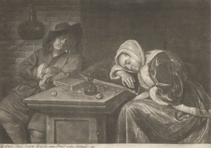 Hombre y su mujer durmiendo a la mesa