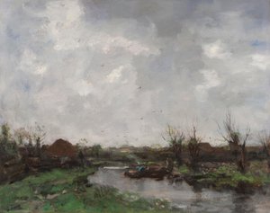 Paisaje fluvial con casas de campo, finales de 1870