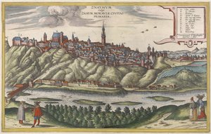 Vista de Znaymvm/Znojmo en la República Checa de Jacob Hoefnagel