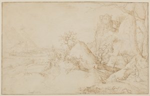 Paisaje con dos campesinos y un perro, c.1525-69 de Jacob I Savery