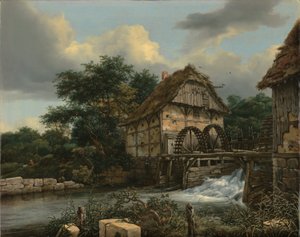 Dos molinos de agua y una esclusa abierta de Jacob van Ruisdael