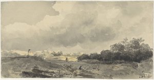 Paisaje con pastor bajo una fuerte nubosidad de Jacob Jan van der Maaten