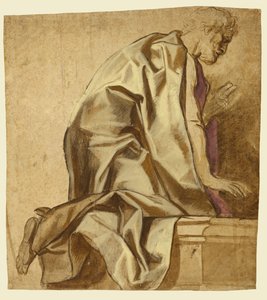 Hombre arrodillado, mirando a la derecha (anverso); Bocetos de figuras (reverso) de Jacob Jordaens
