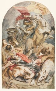 La conversión de Saulo con jinete y estandarte de Jacob Jordaens