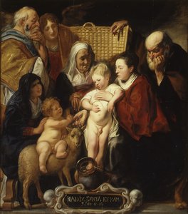 La Sagrada Familia con Santa Ana y el joven Bautista y sus padres de Jacob Jordaens