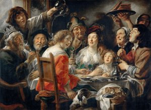 El rey bebe, o comida familiar en la fiesta de la Epifanía de Jacob Jordaens