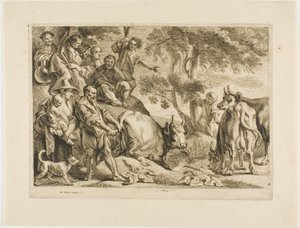 El maestro saca la vaca de la zanja por la cola de Jacob Jordaens