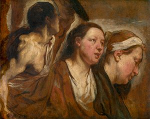 Dos cabezas femeninas y torso de guerrero de Jacob Jordaens