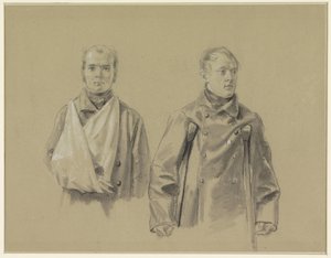 Dos soldados heridos, el izquierdo con el brazo en cabestrillo, el derecho con muletas de Jacob Joseph Eeckhout