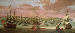 Buques de guerra holandeses y galeras turcas frente a Constantinopla de Jacob Knyff