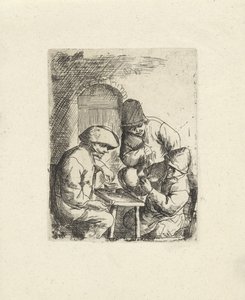 Tres hombres y un cántaro vacío Copias después de Adriaan van Ostade (título de la serie) de Jacob Laurensz. van der Vinne
