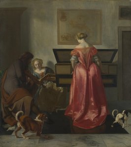 Dos mujeres y un hombre haciendo música, ca 1675 de Jacob Lucasz. Ochtervelt