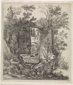Puerta de piedra deteriorada en un paisaje
Paisajes (título de la serie) de Jacob Lutma
