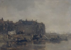 Casas en la Prins Hendrikkade, Ámsterdam, en un día de niebla de Jacob Maris