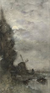Paisaje con molino a la luz de la luna de Jacob Maris