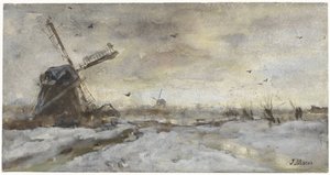 Paisaje con molino en la nieve de Jacob Maris