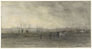 Paisaje con un agricultor arando de Jacob Maris