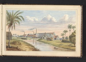 Plantación de azúcar Visserszorg en el río Commewijne
Fabryk on pl.(antage) Visserszorg (título en el objeto)
Álbum de dibujos de Surinam, p.6 (50) (título de la serie) de Jacob Marius Adriaan Martini van Geffen