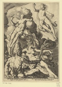 los cuatro elementos Representaciones mitológicas y alegóricas (título de serie) de Jacob Matham (attributed to)