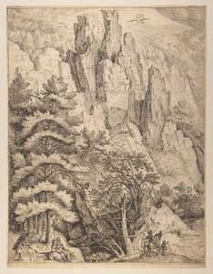 Paisaje de Bohemia con parejas y cazadores (placa izquierda) de Jacob Matham