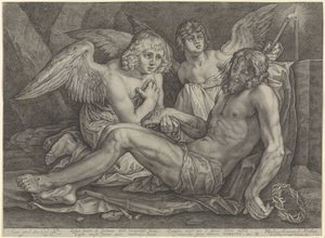 Cristo en la tumba, con dos ángeles de Jacob Matham