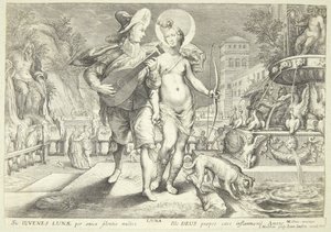 Diana como Luna acompañada de un joven músico de Jacob Matham
