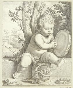 Un niño tocando el tamborín de Jacob Matham