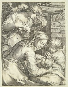 Virgen María con el niño y dos ángeles de Jacob Matham