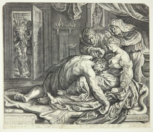 Sansón dormido en el regazo de Dalila de Jacob Matham
