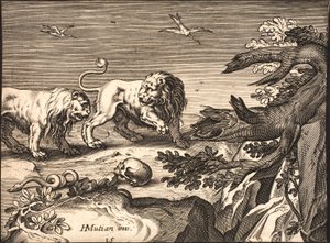 Dos leones en la naturaleza de Jacob Matham