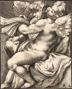 Dos putti cantando de Jacob Matham