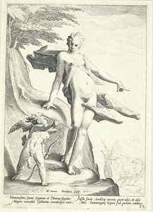 Venus ordena a Cupido disparar una flecha a Plutón de Jacob Matham