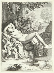 Venus y Cupido durmiendo y observados por sátiros de Jacob Matham