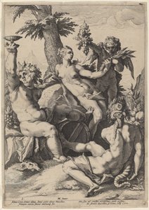 Alianza de Venus con Baco y Ceres de Jacob Matham, after Hendrick Goltzius