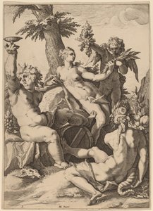 Venus, Baco y Ceres de Jacob Matham after Hendrik Goltzius
