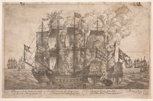 Batalla naval entre barcos daneses y un barco pirata turco de Jacob Mortenssøn Maschius