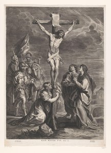 Cristo en la cruz Ecce mater tua (título sobre objeto)