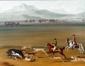 Fernando IV cazando jabalíes en la finca de Cassano (detalle) de Jacob Philippe Hackert