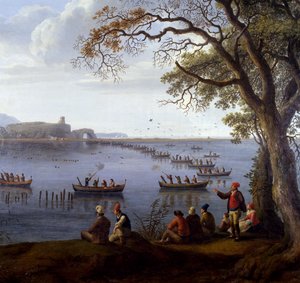Fernando IV cazando fochas en el Lago Fusaro, por Jacob Philipp Hackert (1737-1807), detalle de Jacob Philippe Hackert
