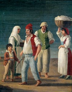 Pescadores y campesinas de Barletta, Italia. Detalle. Pintura de Jacob Philipp Hackert dit Hackert d