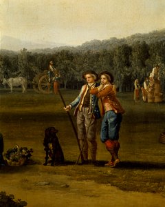 Cosecha en Carditello, detalle de Jacob Philippe Hackert