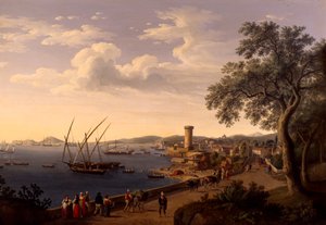 El puerto de Gaeta, el muelle y la fortaleza, por Jacob Philipp Hackert